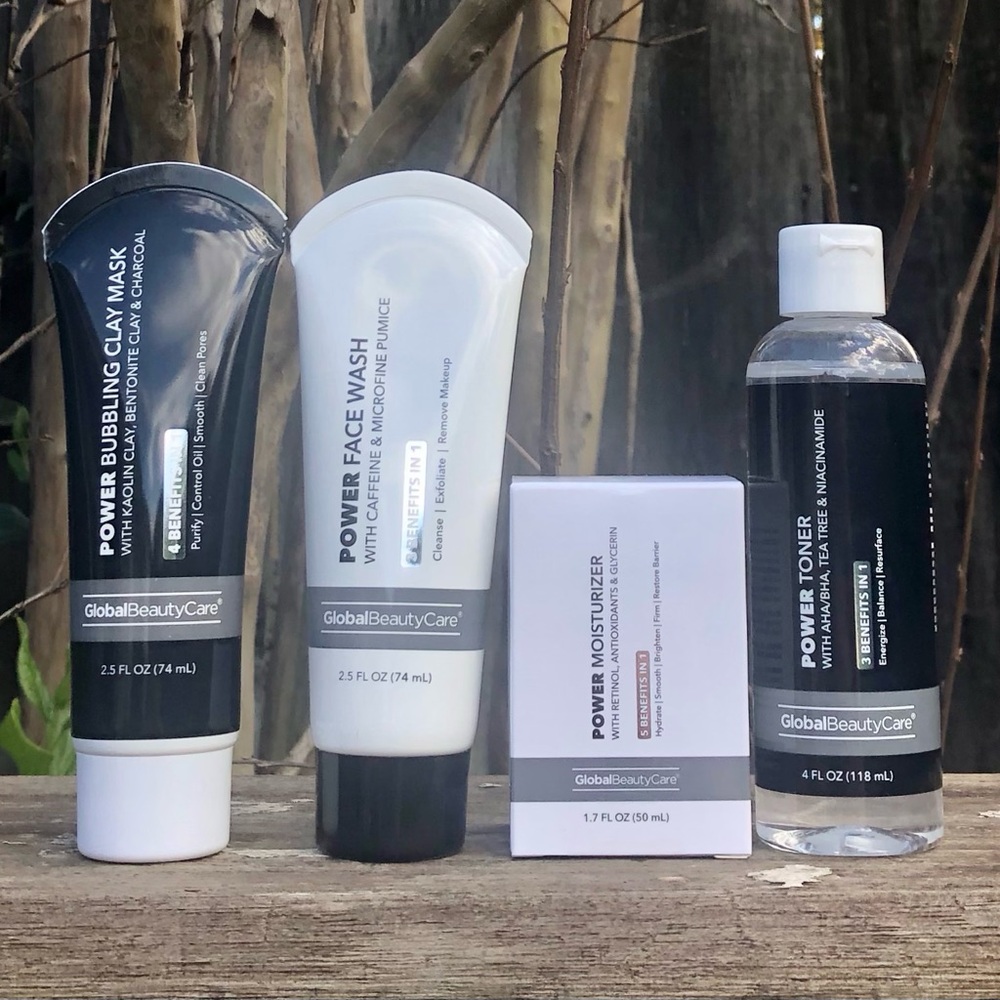 Global Beauty Care Power Clay Mask, Face Wash, Moisturizer & Toner 4 pc Set